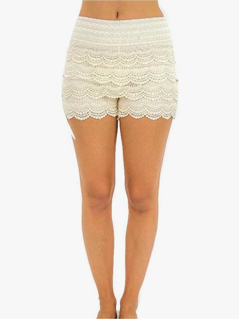High-Waist Scallop Lace Shorts - Cream